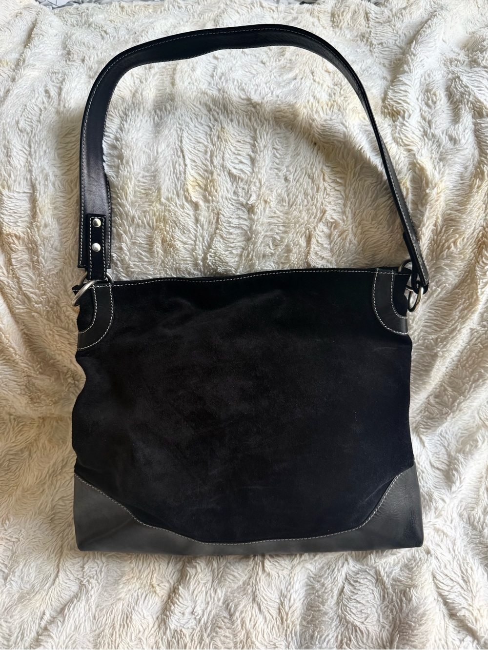 Neiman Marcus Black Suede and Leather Shoulder Bag